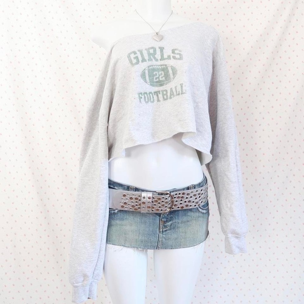 girls football 22 cropped sweatshirt blockette y2k sporty graphic sweater